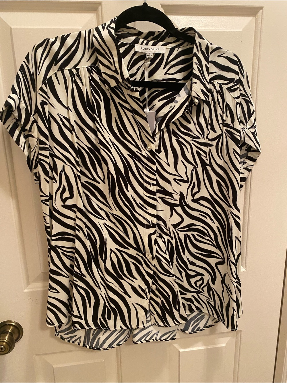 Rose & Olive Black and White Zebra-Print Button Down Shirt